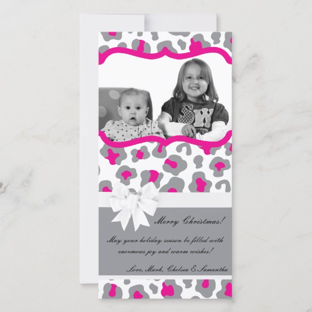 4 x 8 Grått Rosa Cheetah PHOTO-julkort Julkort (Framsida)