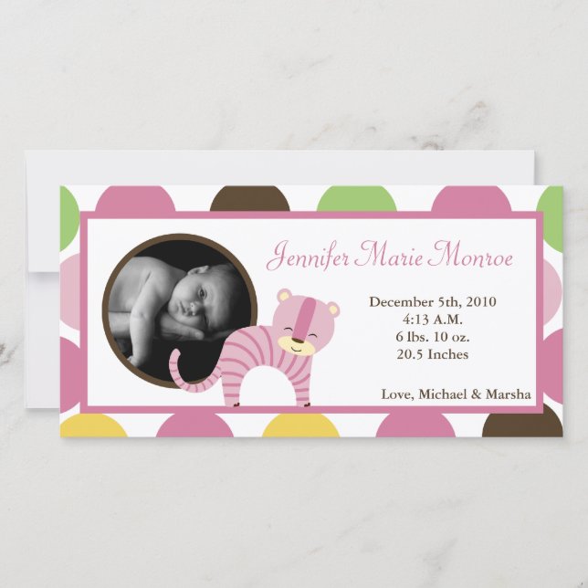 4 x 8 Jungle Queen Tiger Photo Birth Notice Meddelande (Framsida)