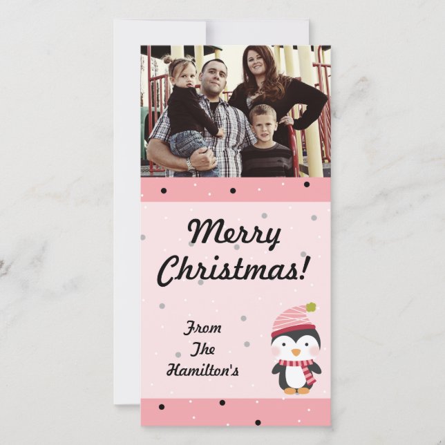 4 x 8 Penguin Cuties Polka dots-FOTO-kort Julkort (Framsida)