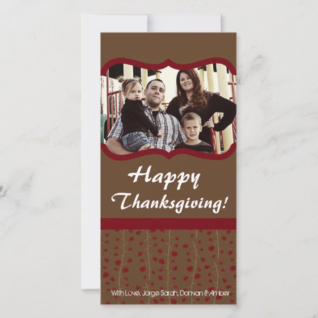 4 x 8 Red & Brown Löv PHOTO Thanksgiving Card Julkort (Framsida)