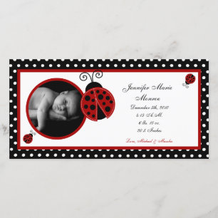 4 x 8 Red Ladybug Photo Birth Notice Meddelande