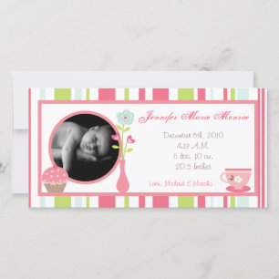 4 x 8 Tea Party Rosa Pastel Photo Birth Notice