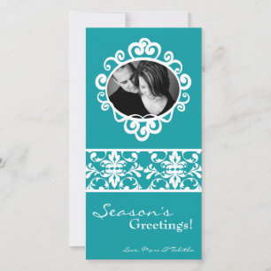 4 x 8 Teal White Damask Ram PHOTO-julkort Julkort