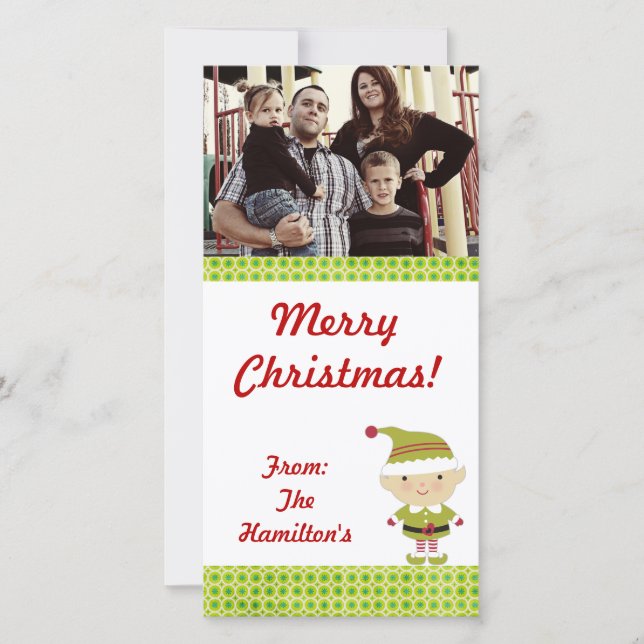 4 x 8 Winter Elf i PHOTO-kort för Grönt Julkort (Framsida)