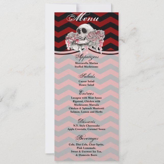 4 x 9.25 Menu Cards skalle Ro gotiic Chevron red b Inbjudningar (Framsida)
