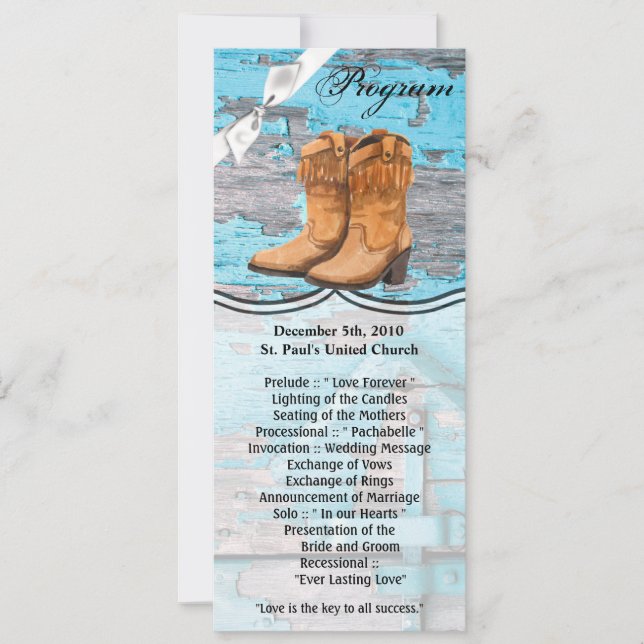 4 x 9.25 Program Cards Blue Wood Barn Door Boots (Framsida)