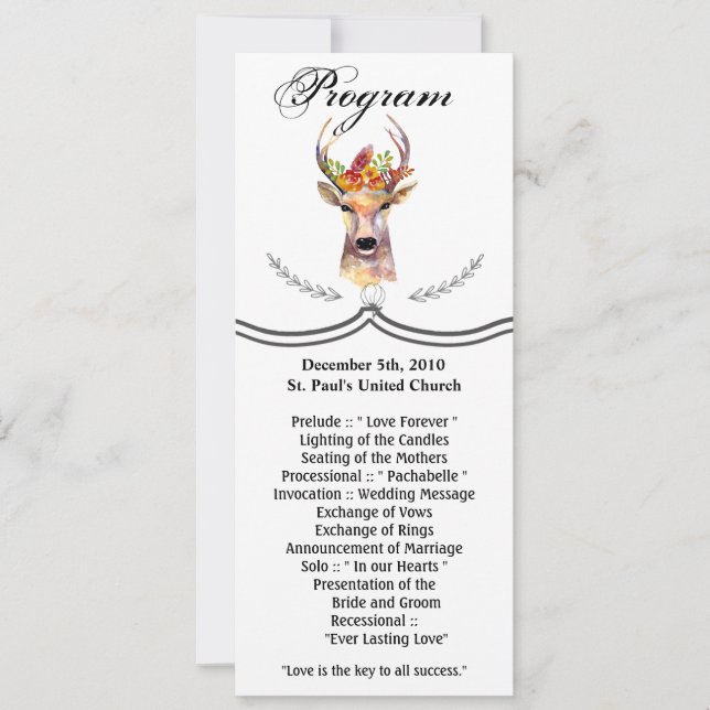 4 x 9.25 Program Cards Boho Hjort Buck Head Browni (Framsida)