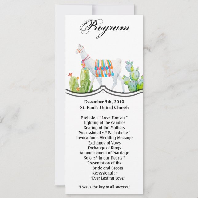 4 x 9.25 Program Cards Boho Llama Bohemian Cacti D (Framsida)