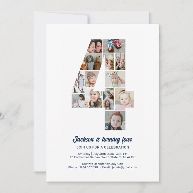 4e födelsedagen 4-Anpassningsbarnas fotokollage Inbjudningar (Framsida)