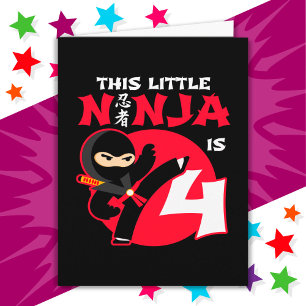 4e födelsedagen 4-åriga barn Party Little Ninja 4 Kort