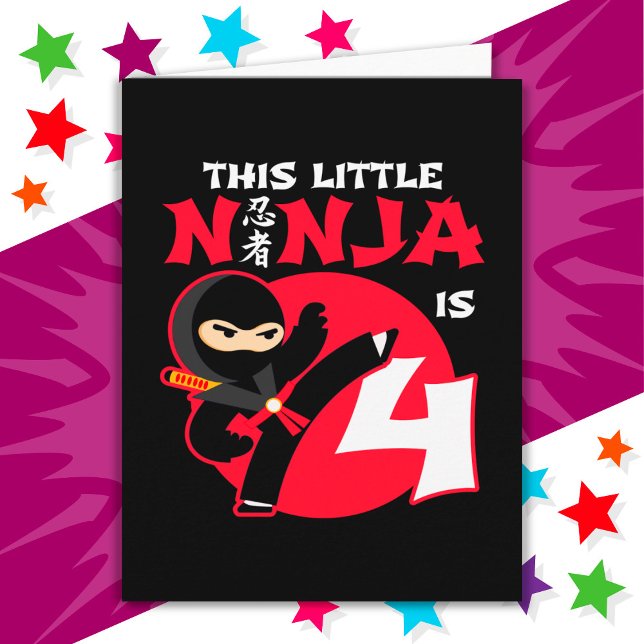4e födelsedagen 4-åriga barn Party Little Ninja 4 Kort (Skapare uppladdad)