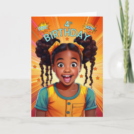 4e födelsedagen African American Girl Pop Art Stil Kort