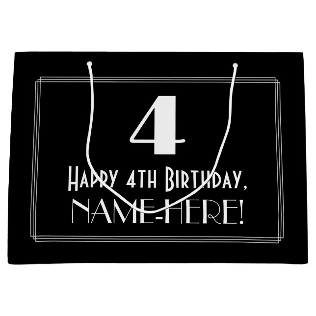 4e födelsedagen: Art Deco Inspired Stil "4", Namn (Framsidan)