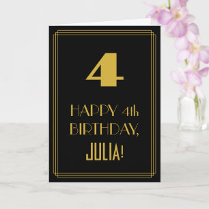 4e födelsedagen - Art Deco Inspired Titta "4" & Na Kort