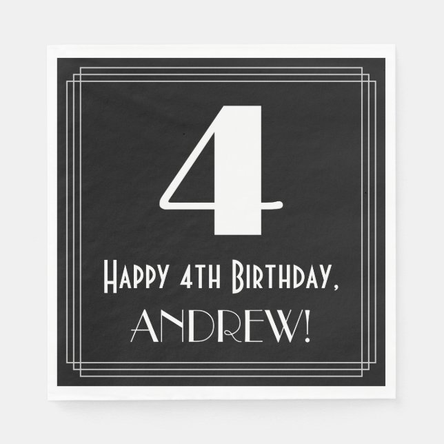 4e födelsedagen ~ Art Deco Inspired Titta "4", Nam Pappersservett (Framsidan)