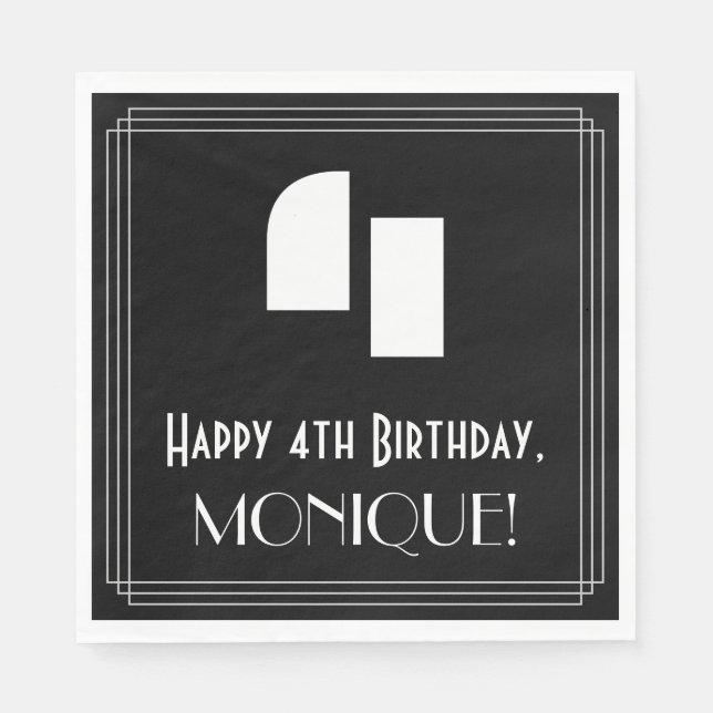 4e födelsedagen: Art Deco Inspired Titta "4" + Nam Pappersservett (Framsidan)