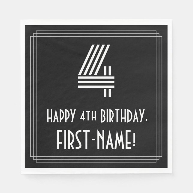 4e födelsedagen: Art Deco Inspired Titta "4" + Nam Pappersservett (Framsidan)