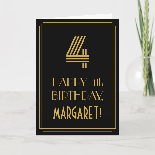 4e födelsedagen: Art Deco Inspired Titta "4" och N Kort (Framsida)