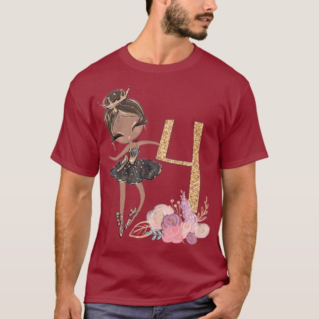 4e födelsedagen Ballerina Dancer Ballet Black Girl T Shirt (Framsida)