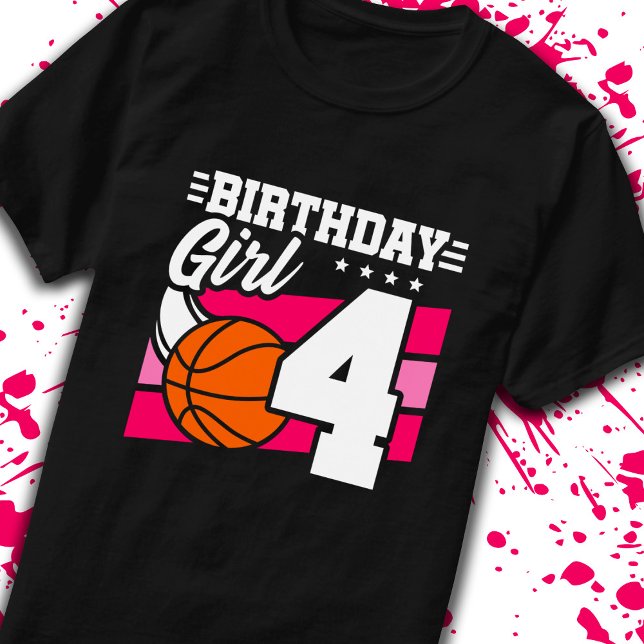 4e födelsedagen Basketball Birthday 4 Year Old Gir T Shirt (Skapare uppladdad)