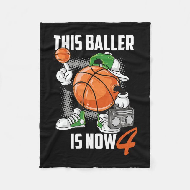 4e födelsedagen Basketball Player 4 år gammal Fleecefilt (Framsidan)