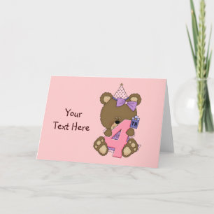 4e födelsedagen Bear Girl (anpassadet) Kort
