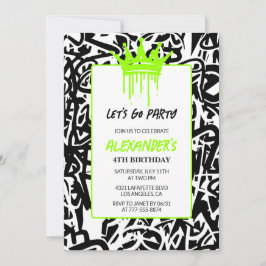 4e födelsedagen bjuder in Boy Party Graffiti Krona Inbjudningar
