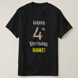 4e födelsedagen: Blommigt Flowers Number "4" + Nam T Shirt