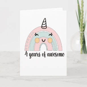 4e födelsedagen Boho Rainbow 4 Years Old Unicorn Kort