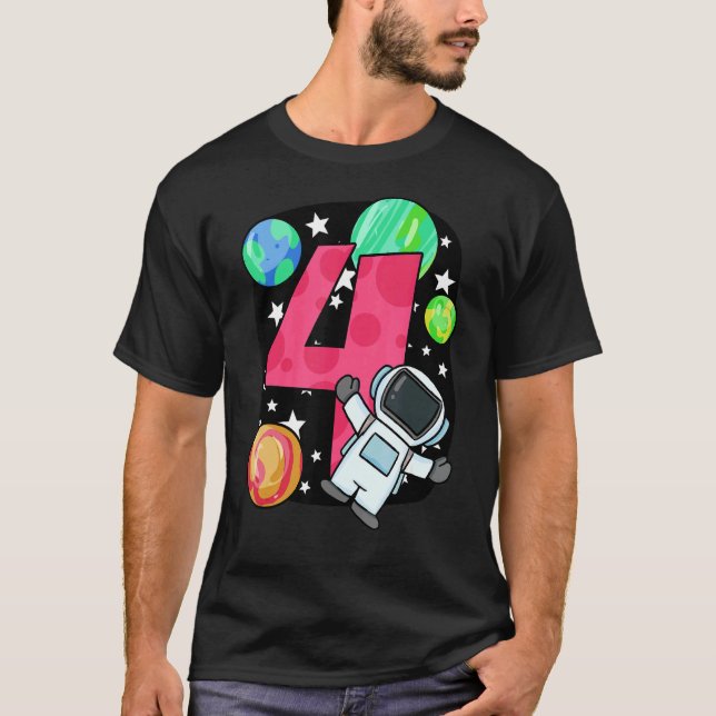 4e födelsedagen Boy 4 Years Astronaut Rocket Space T Shirt (Framsida)