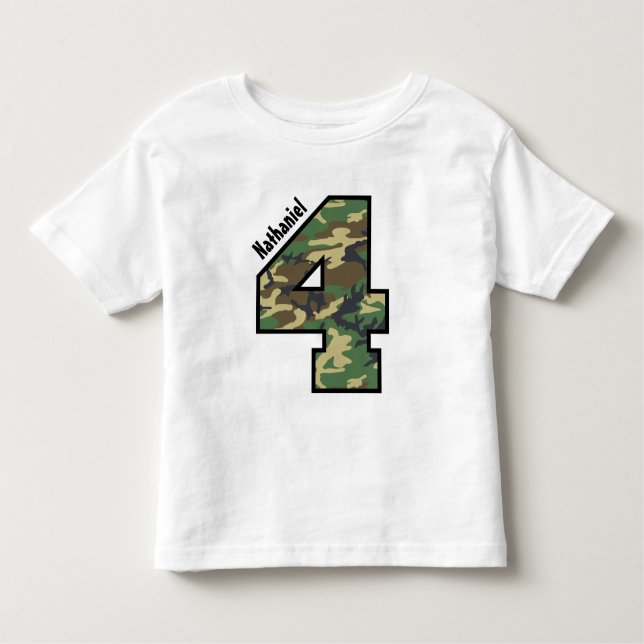 4e födelsedagen Boy Camo 4-års eget namn V007D T-shirt (Framsida)