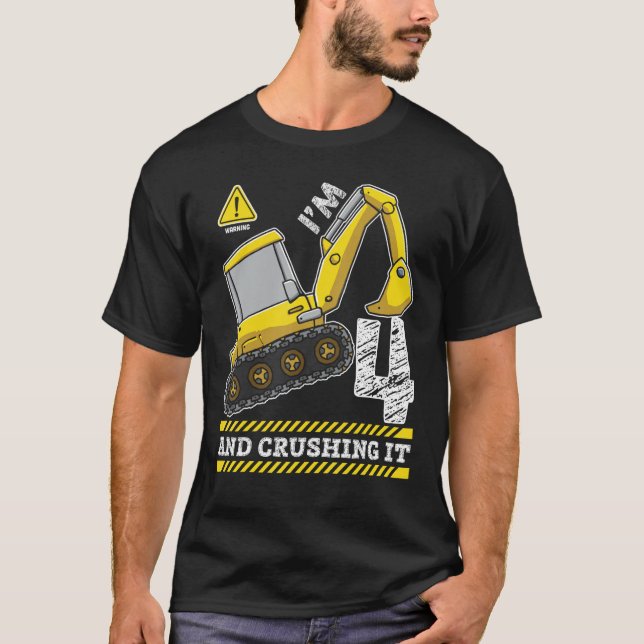 4e födelsedagen Boy Digger Builder Construction La T Shirt (Framsida)