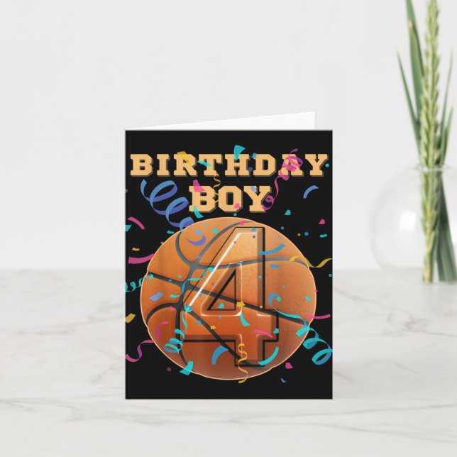 4e födelsedagen Boy Fyra fyra år gamla basketbolls Kort (Framsida)