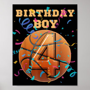 4e födelsedagen Boy Fyra fyra år gamla basketbolls Poster