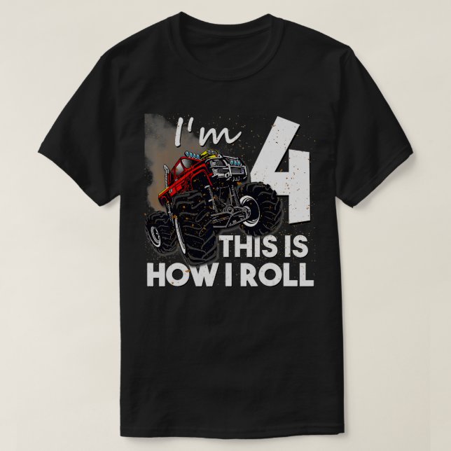 4e födelsedagen Boy Monster Lastbil 4 Years Gold G T Shirt (Design framsida)