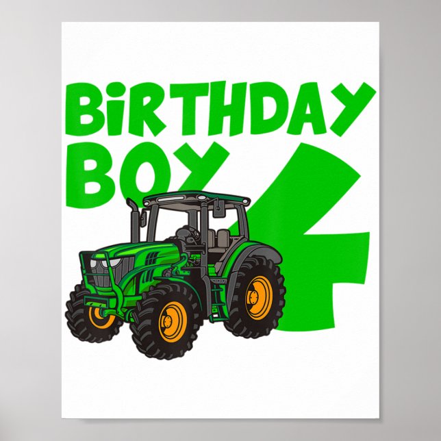 4e födelsedagen Boy Tractor Farm 4-årsdag Poster (Framsidan)