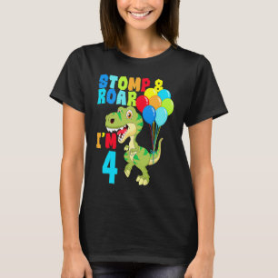 4e födelsedagen Boys Dinosaur Stomp och Roar I är  T Shirt