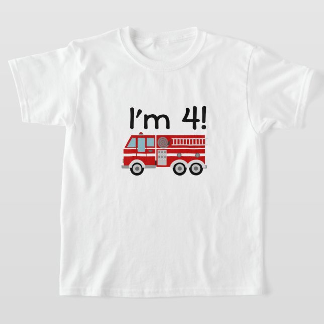 4e födelsedagen brandmotor t shirt (Laydown)