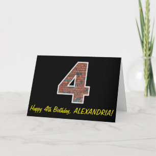 4e födelsedagen - Brick Wall Mönster "4" w/ Namn Kort