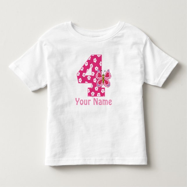 4e födelsedagen Butterfly Girls Personlig Shirt Tee Shirt (Framsida)