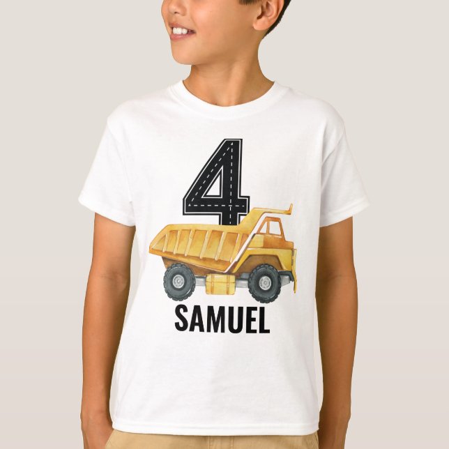 4e födelsedagen Construction Lastbil Lastbil T-Shi T Shirt (Framsida)