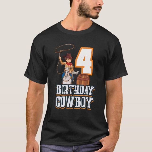 4e födelsedagen Cowboy Cowboy Horse Riding Rodeo E T Shirt (Framsida)
