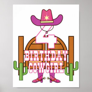 4e födelsedagen Cowgirl 4 Years Old Girl Rodeo Äls Poster