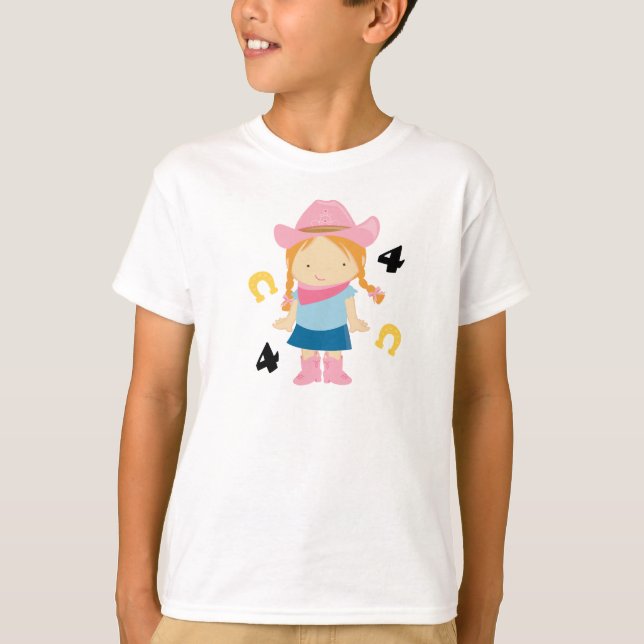 4e födelsedagen Cowgirl T-shirt (Framsida)