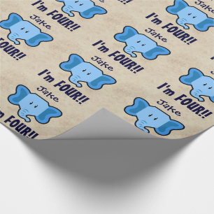 4e födelsedagen Cute Blue Elephant Ansikte för B Presentpapper