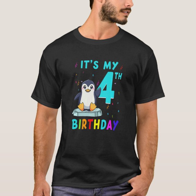 4e födelsedagen Cute Penguin Birthday, 4 år gammal T Shirt (Framsida)