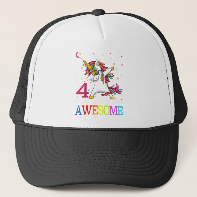 4e födelsedagen Dabbing Unicorn Party Gift Keps (Framsida)