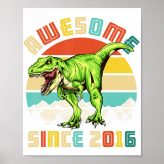 4e födelsedagen Dinosaur 4-årig pojke Fantastisk s Poster