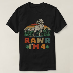 4e födelsedagen Dinosaur T Rex Rawr I är 4 för poj Shirt