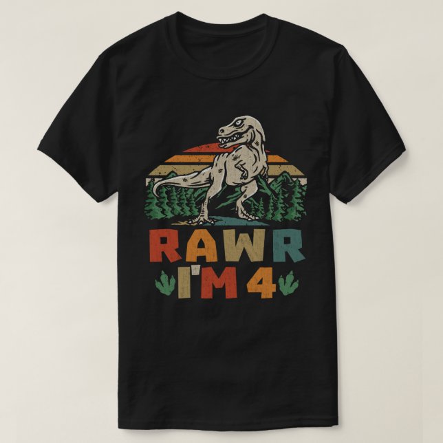 4e födelsedagen Dinosaur T Rex Rawr I är 4 för poj Shirt (Design framsida)